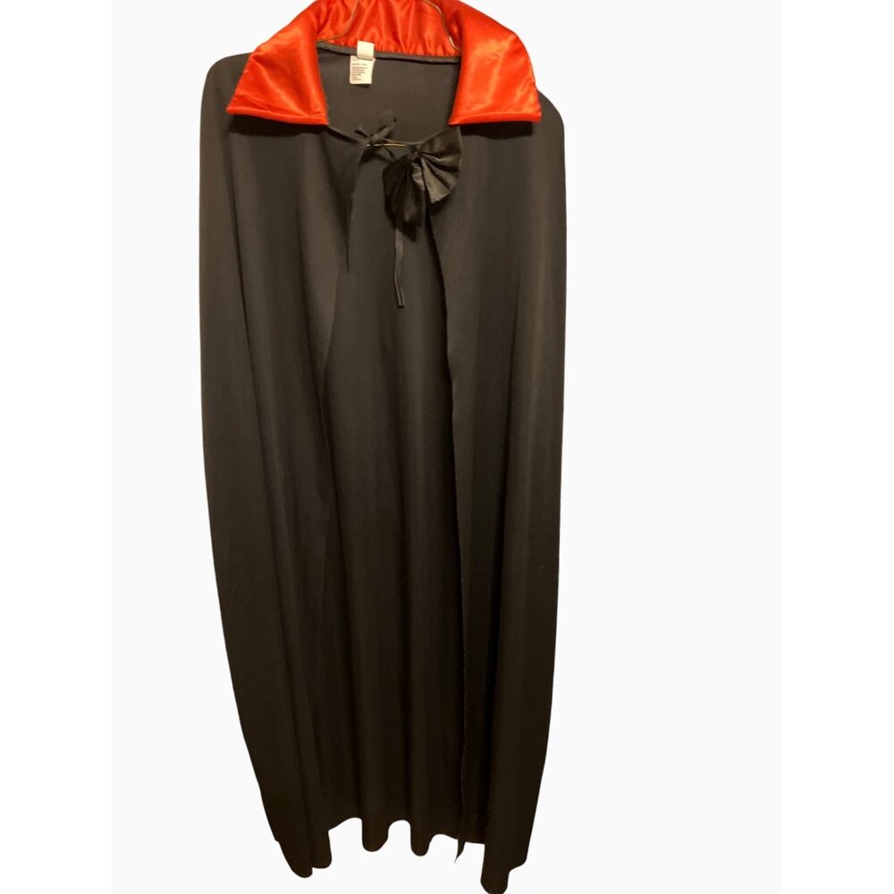 Black Vampire Cape With Red Satin Lining & Bow Tie Closure Halloween Costume